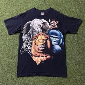 Vintage 1995 Big Graphic Zoo Animals Single Stitch Black Tee‎ Shirt